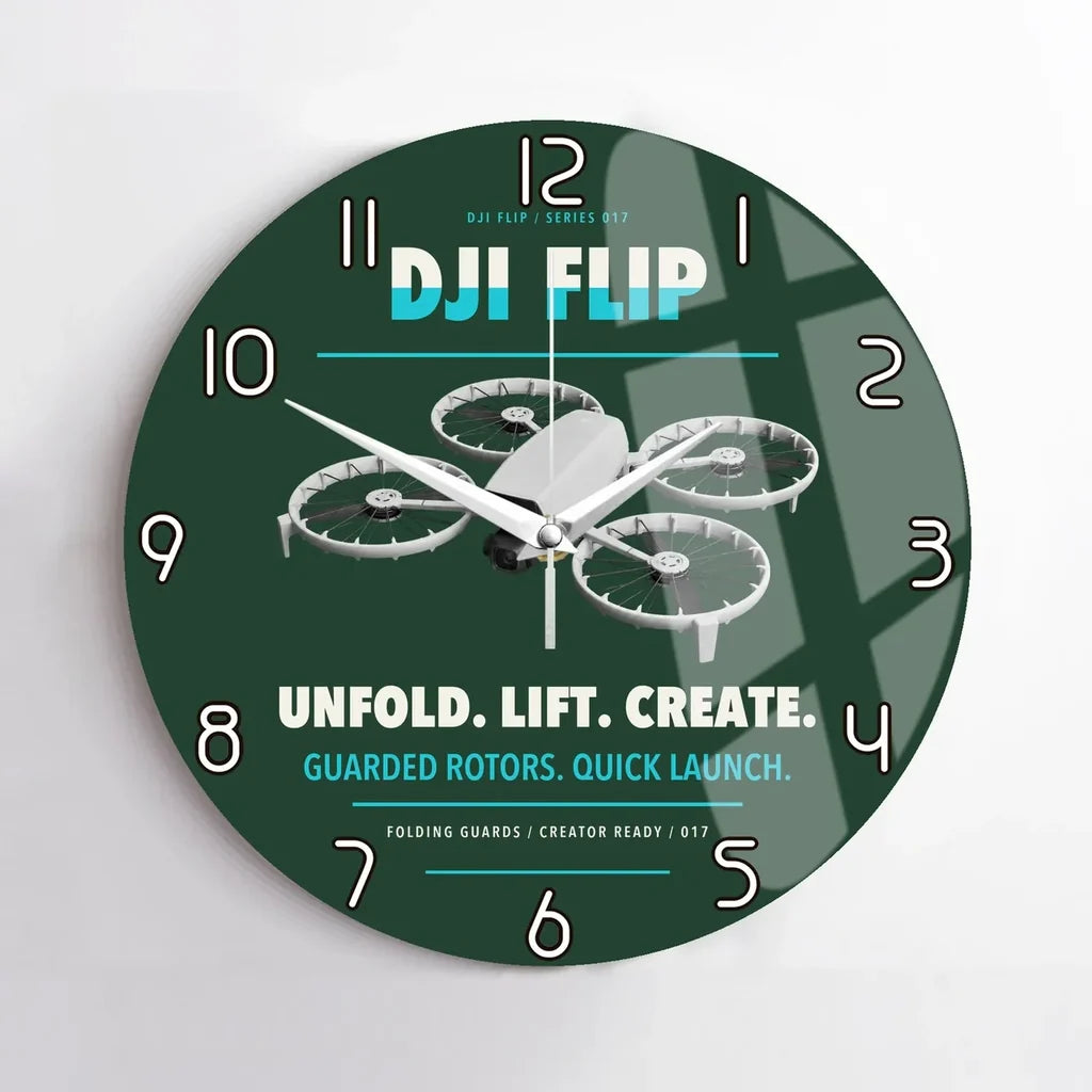 DJI Flip design on dark green no frame wall clock