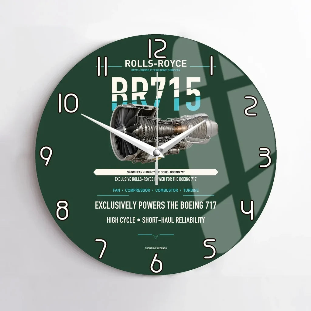 BR715 design on dark green no frame wall clock