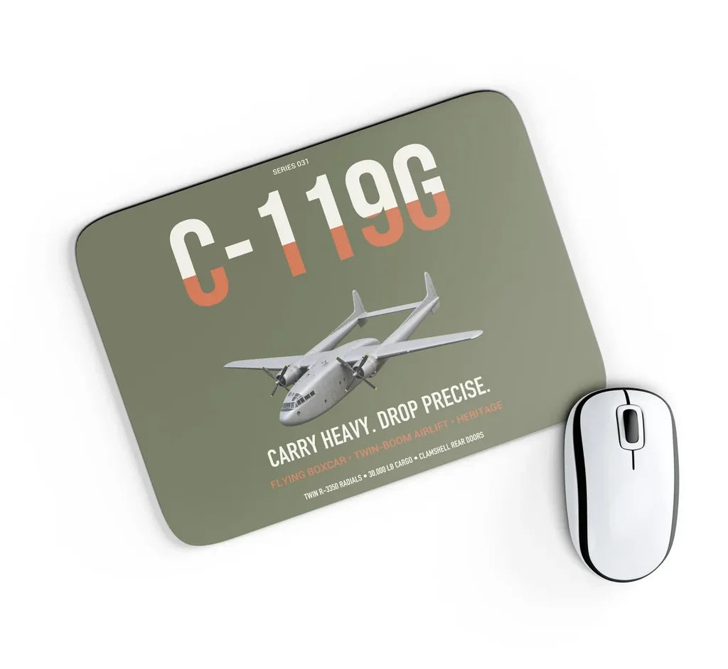 C-119G Flying Boxcar design on green army rectangle mouse pad