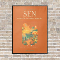 Thumbnail for London Southend Airport SEN vertical canvas print - framed - orange background