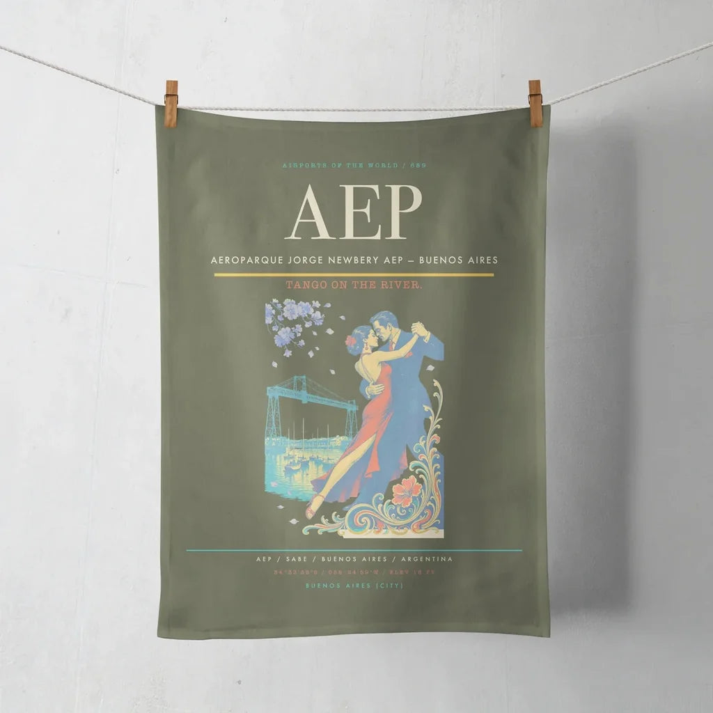 Aeroparque Jorge Newbery (AEP) design on green army towel