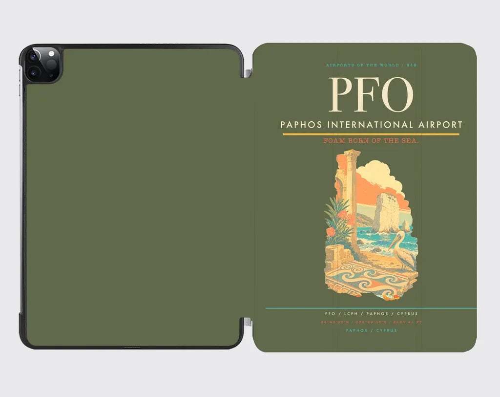 Paphos International Airport (PFO) design on green army ipad tablet case