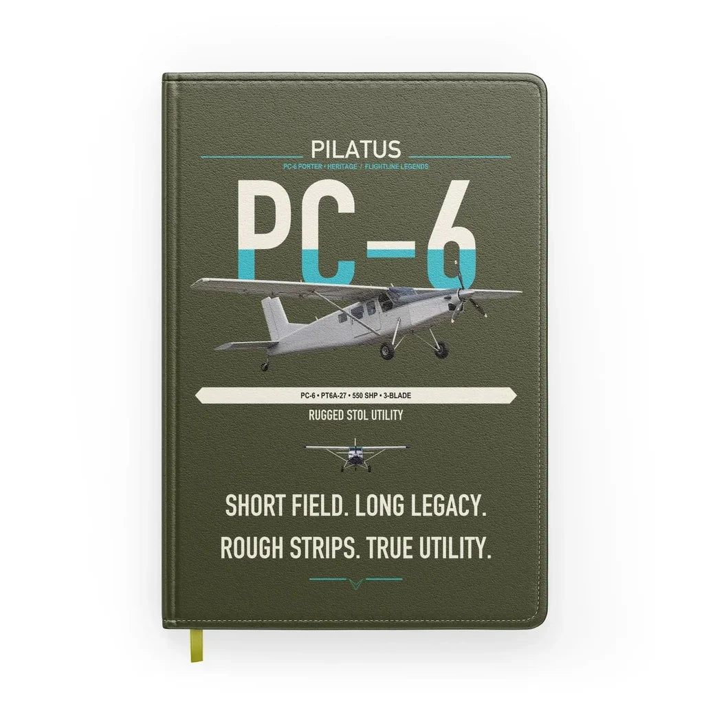 Pilatus PC-6 Porter design on green army notebook