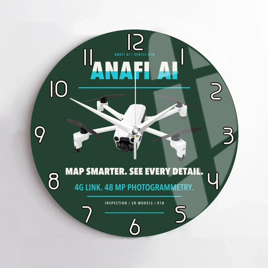 Parrot ANAFI Ai design on dark green no frame wall clock