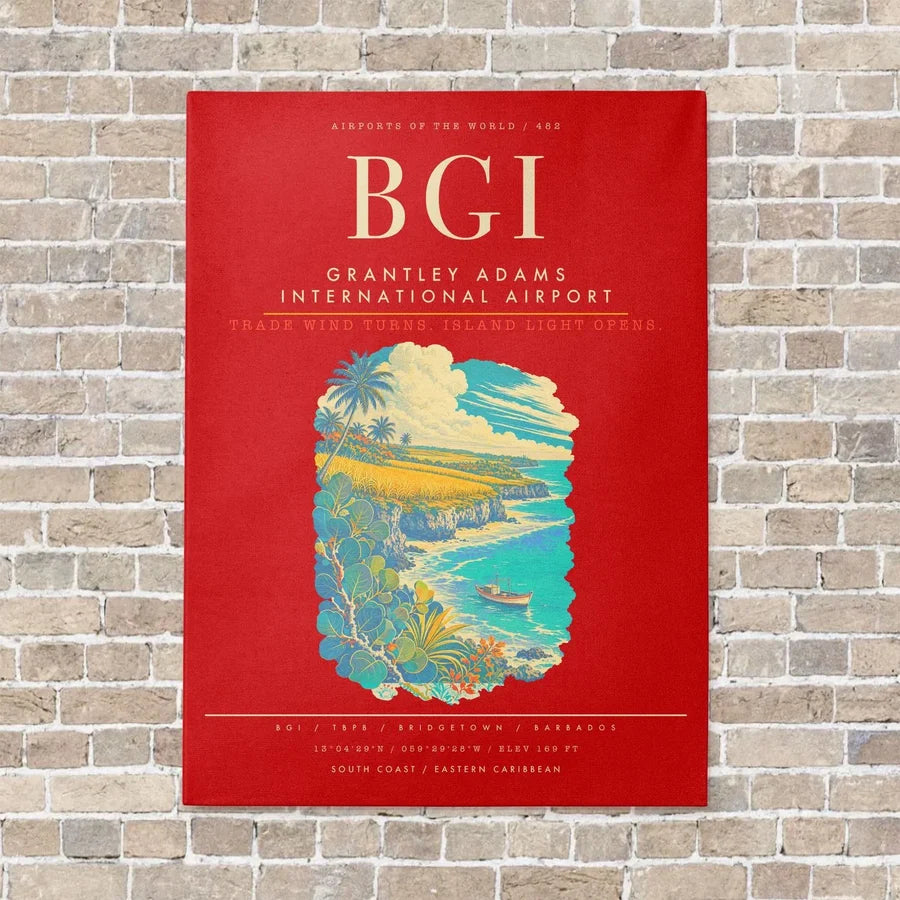 Grantley Adams International Airport BGI - Canvas Framed - Red