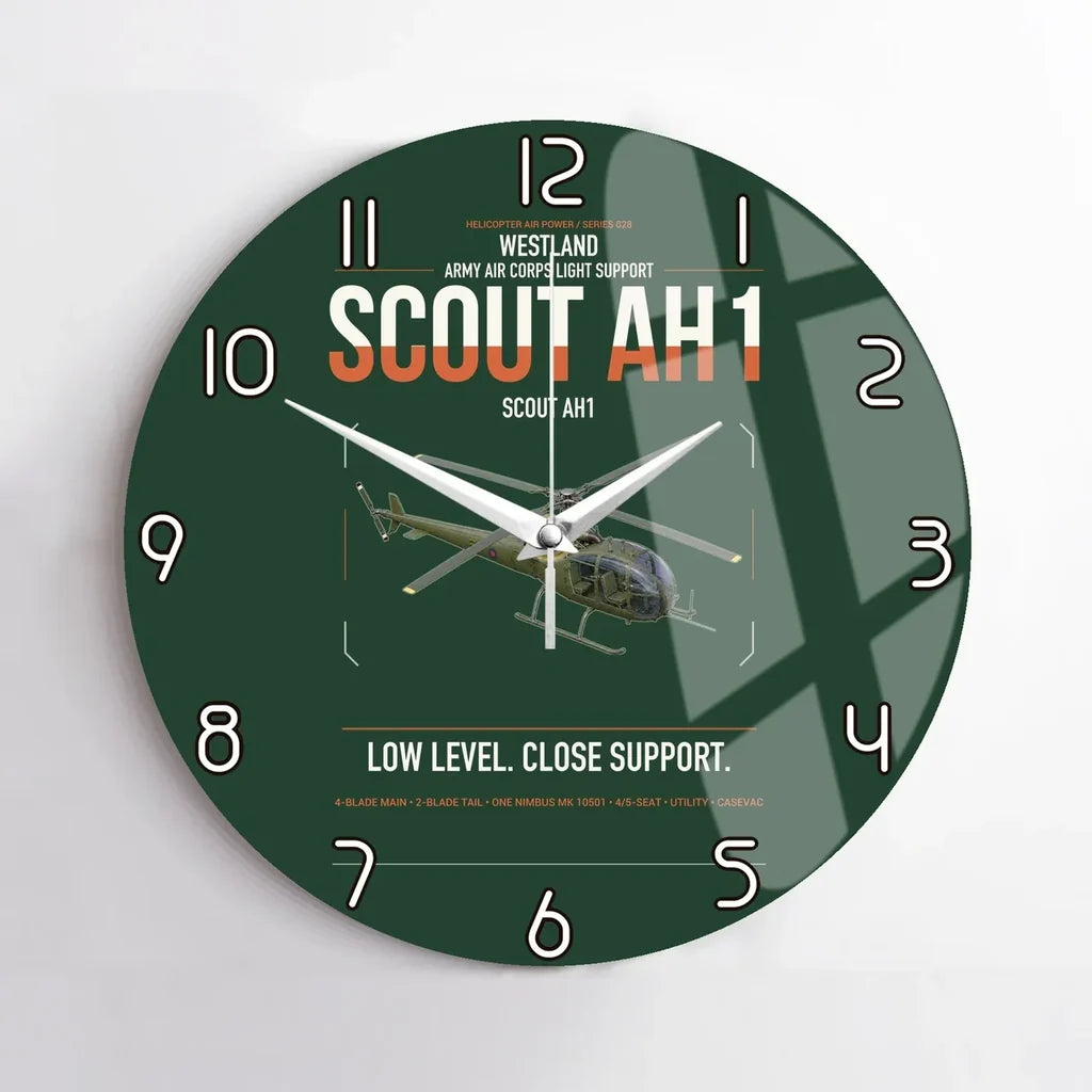 Westland Scout AH1 design on dark green no frame wall clock