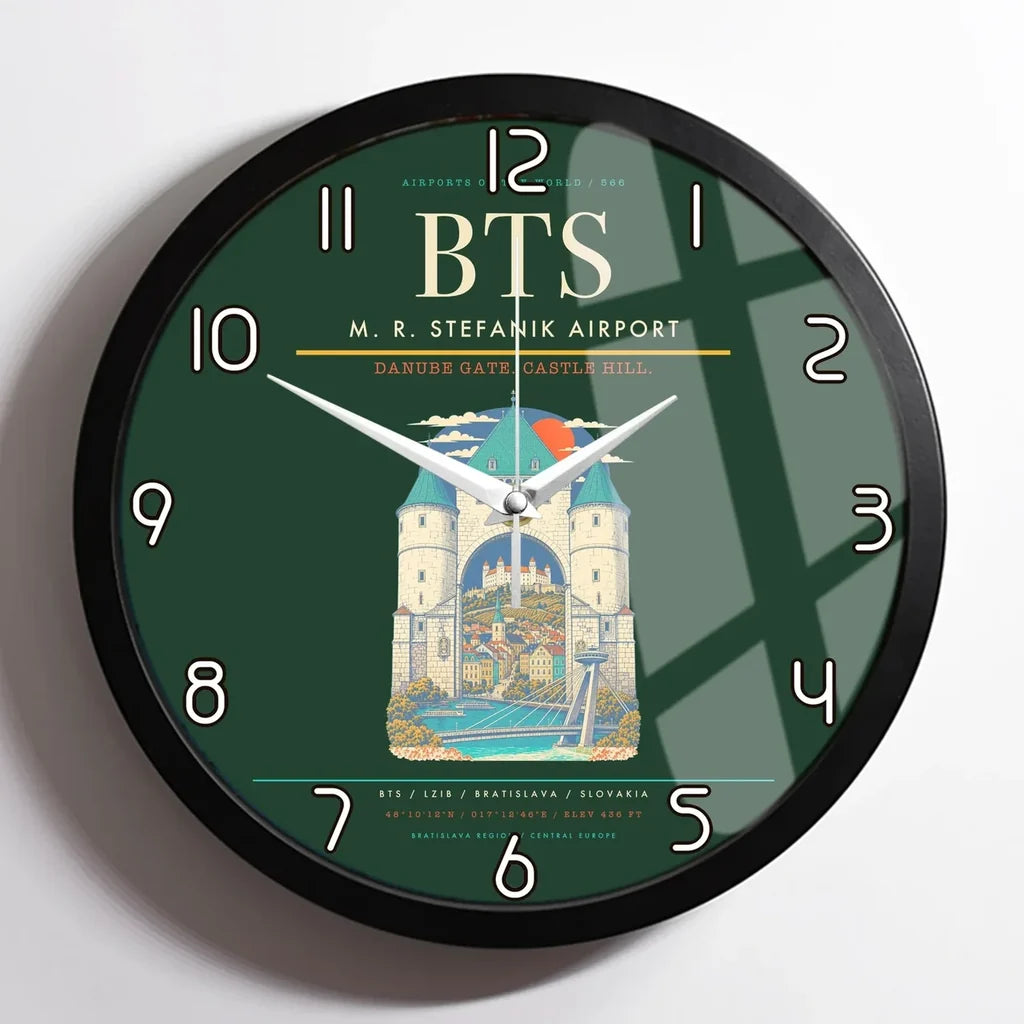 M. R. Stefanik Airport BTS Wall-Clock Framed - Dark Green