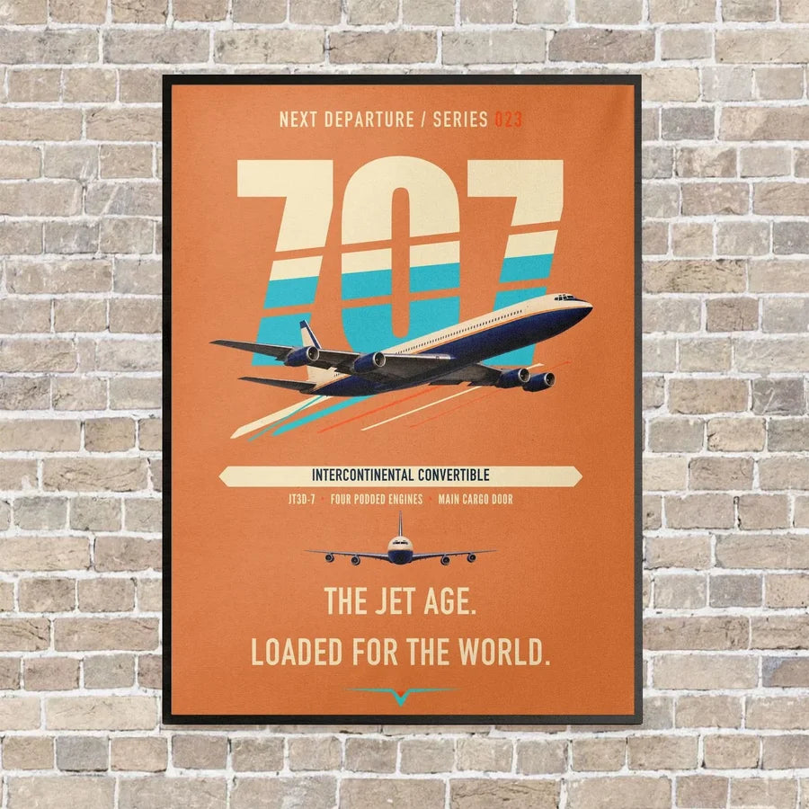 Boeing 707-320C vertical canvas print - framed - orange background