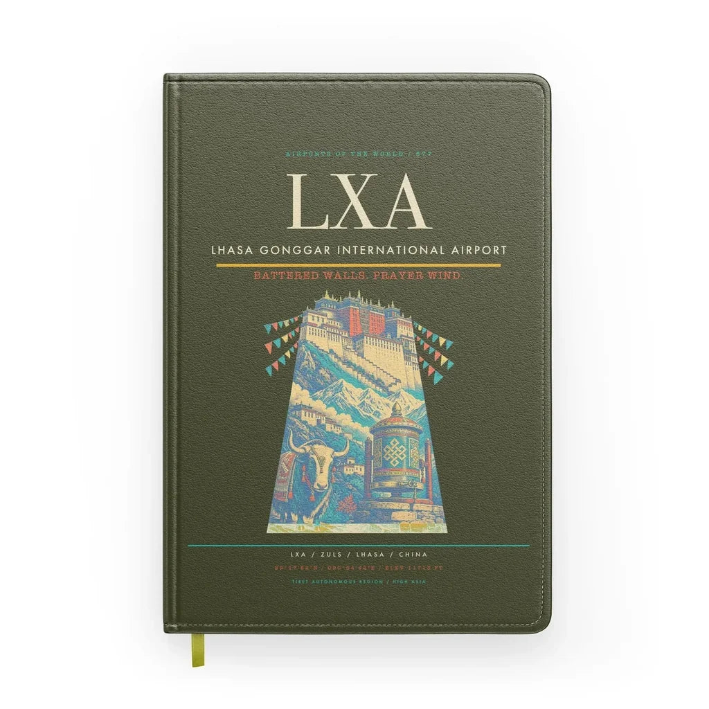 Lhasa Gonggar International Airport (LXA) design on green army notebook