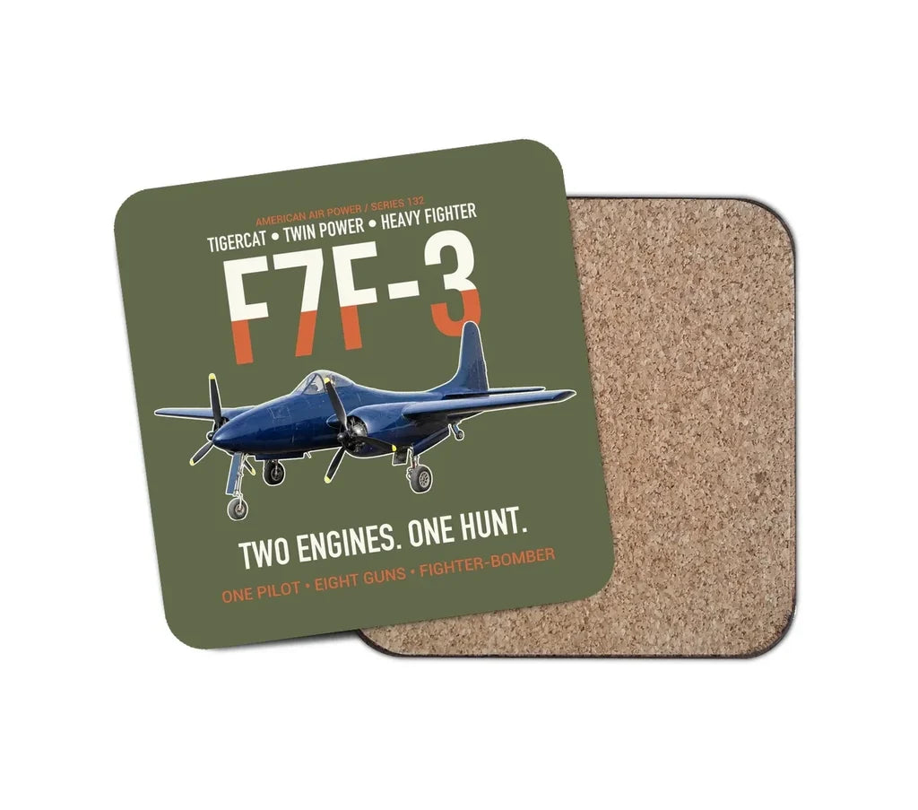F7F-3 Tigercat Two Engines One Hunt design on green army 1 piece coaster