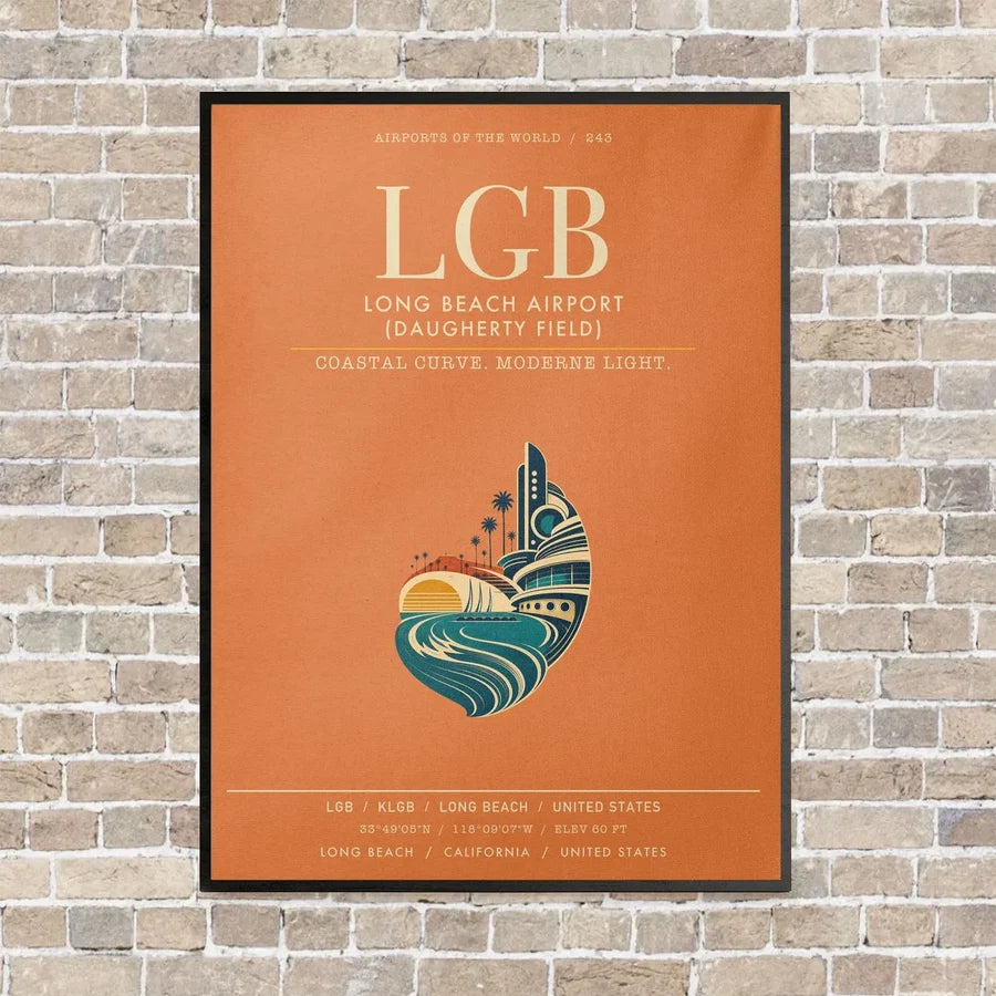 Long Beach Airport (Daugherty Field) LGB vertical canvas print - framed - orange background