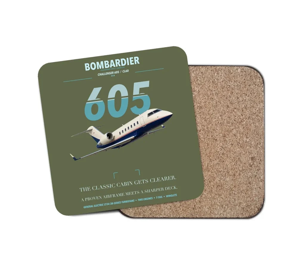 Bombardier Challenger 605 design on green army 1 piece coaster