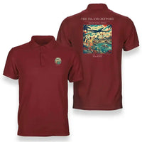 Thumbnail for VINTAGE G4118 - The Island Jetport - Double-Side Polo T-Shirt design on red