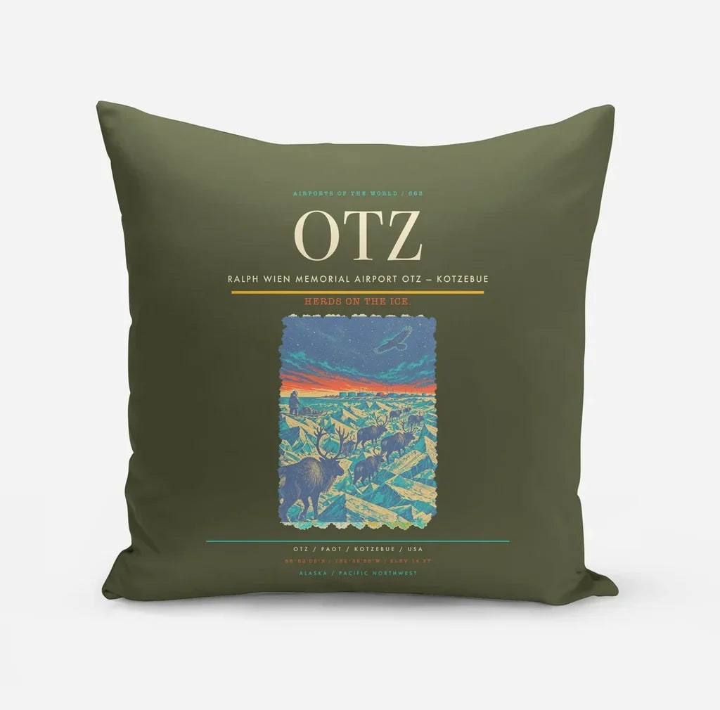 Ralph Wien Memorial Airport (OTZ) design on green army pillow