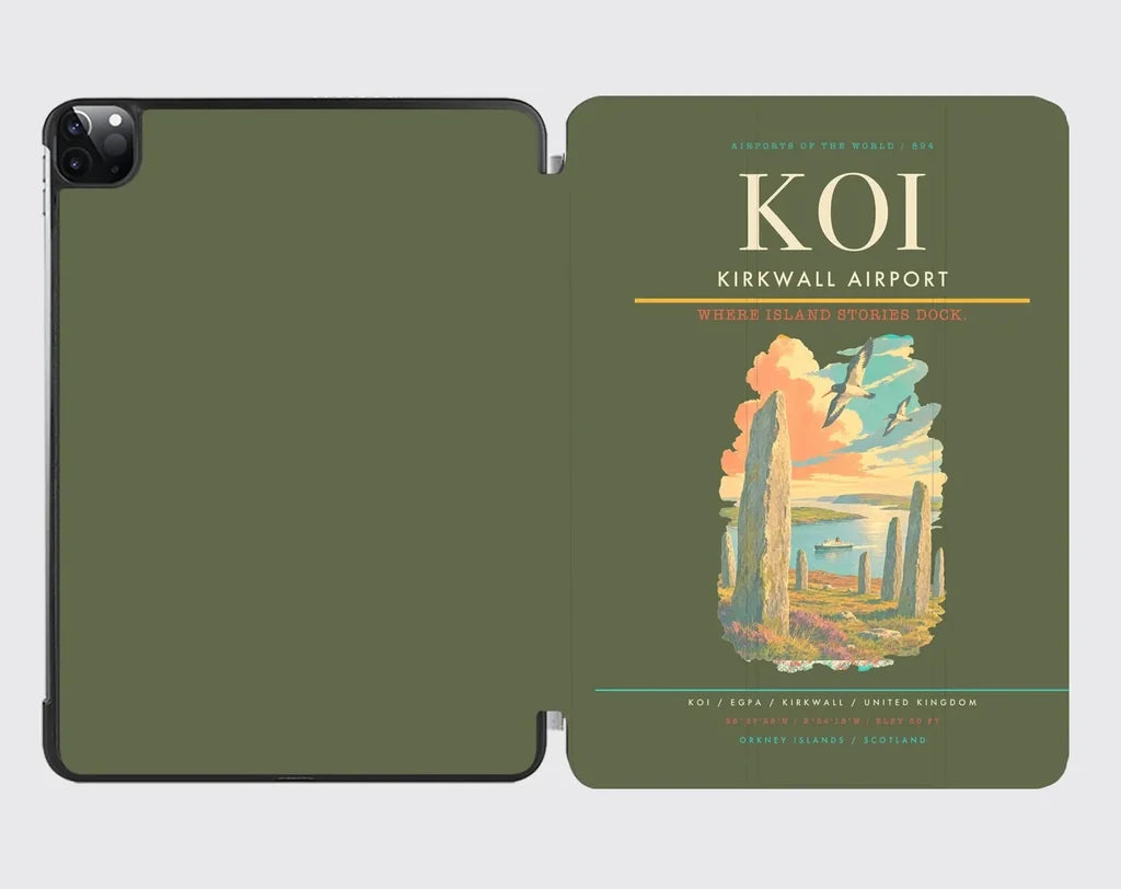 Kirkwall Airport (KOI) design on green army ipad tablet case