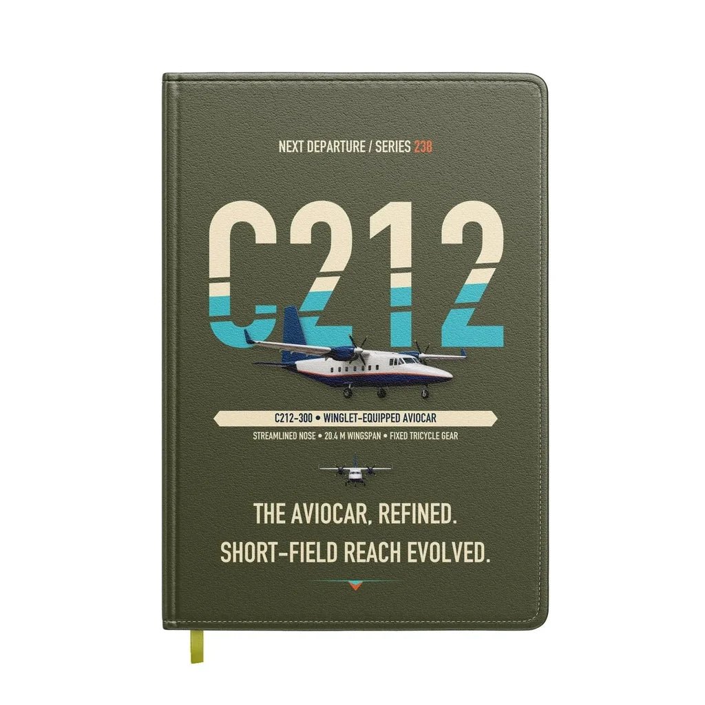 CASA C-212-300 Aviocar design on green army notebook