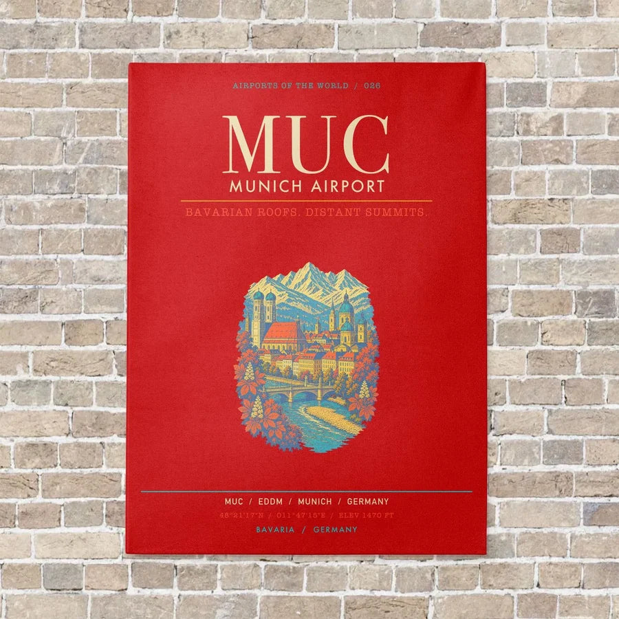 Munich Airport MUC - Canvas Framed - Red