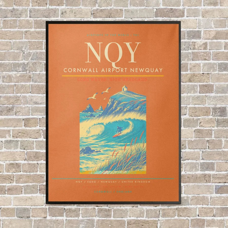 Cornwall Airport Newquay NQY vertical canvas print - framed - orange background