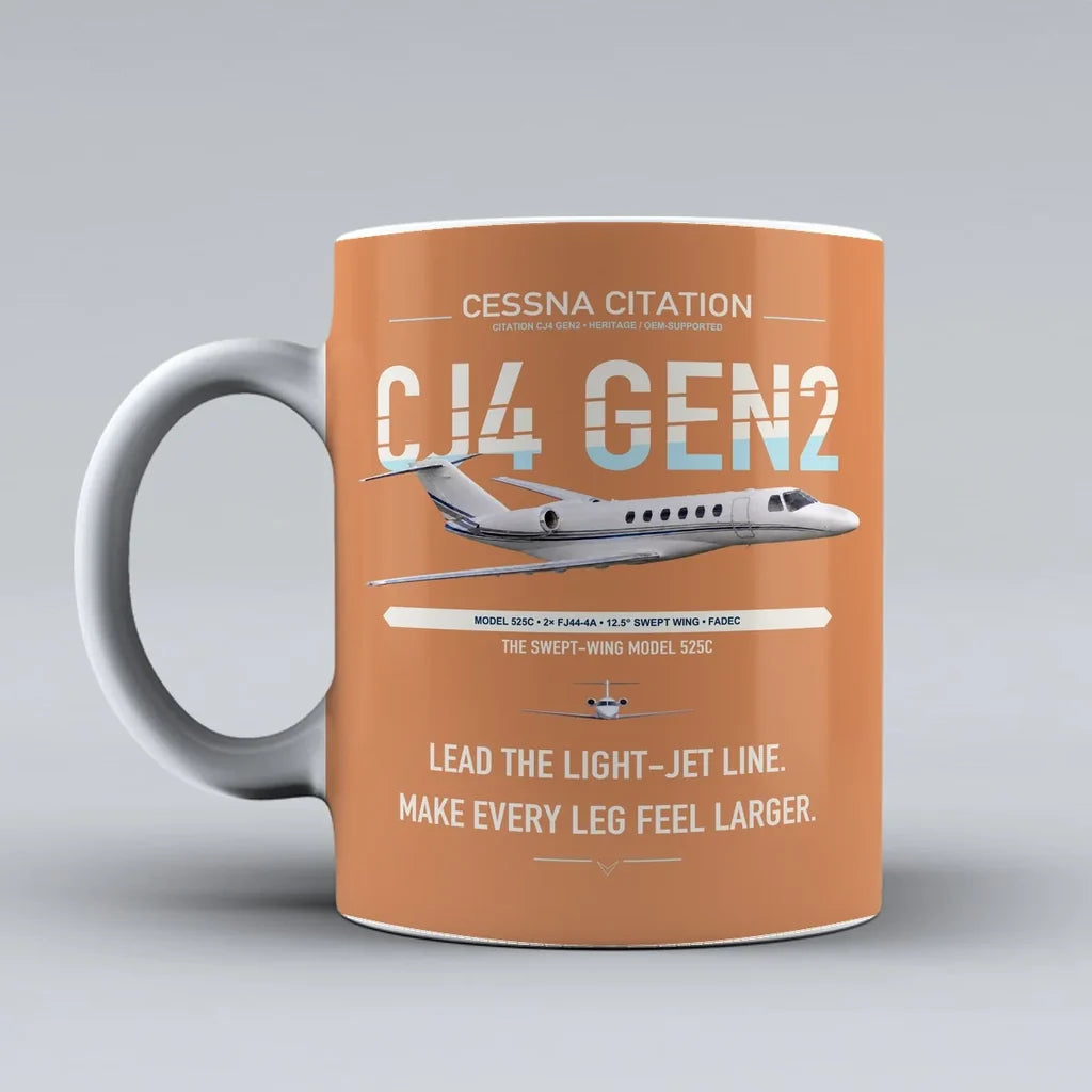 Cessna Citation CJ4 Gen2 design on orange ceramic mug, double-side print