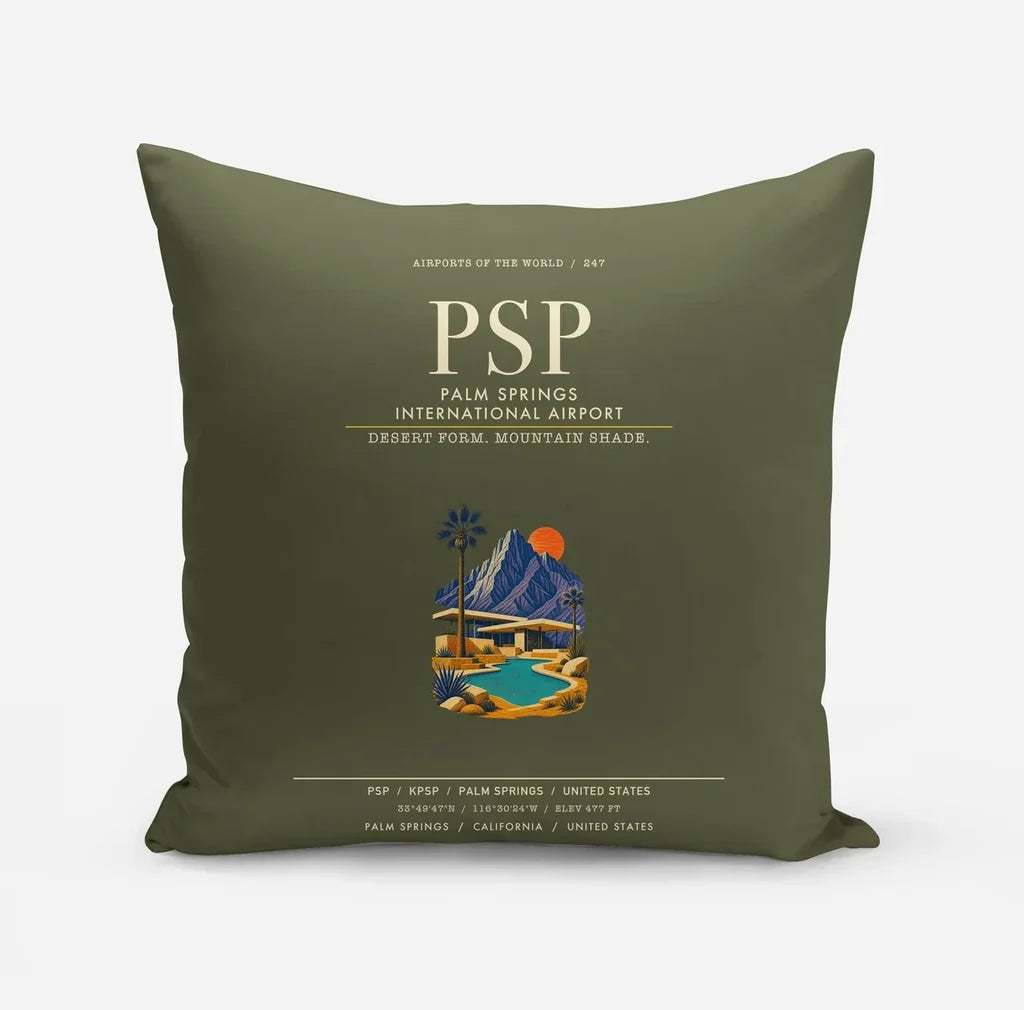 Palm Springs International Airport (PSP) design on green army pillow