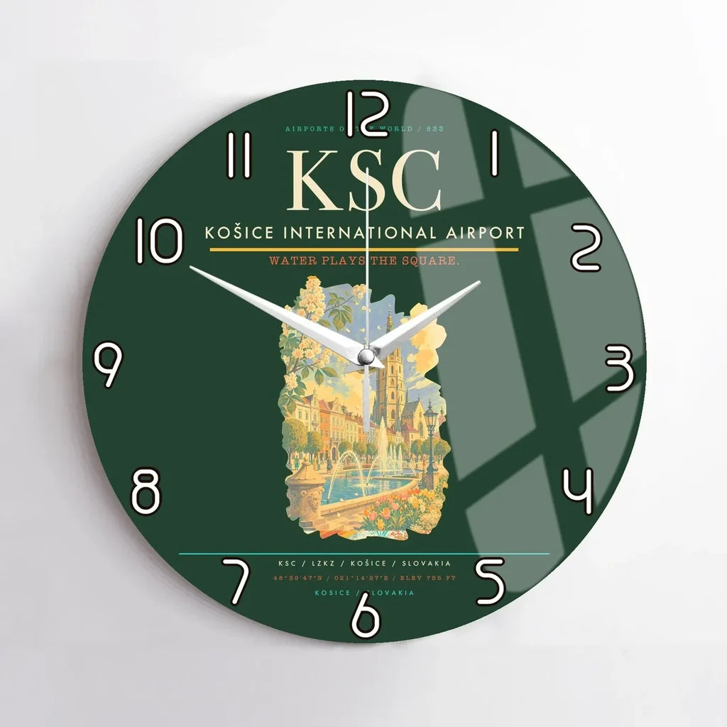 Košice International Airport (KSC) design on dark green no frame wall clock