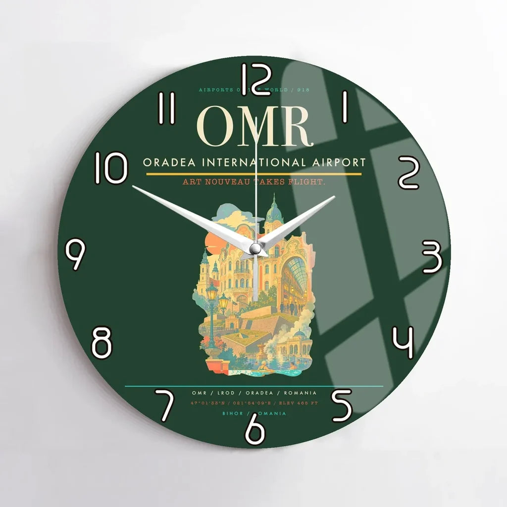 Oradea International Airport (OMR) design on dark green no frame wall clock