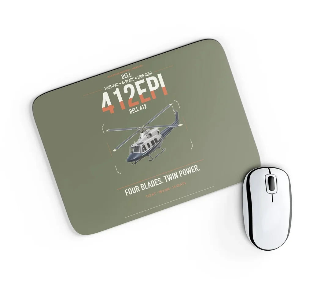 Bell 412EPI design on green army rectangle mouse pad