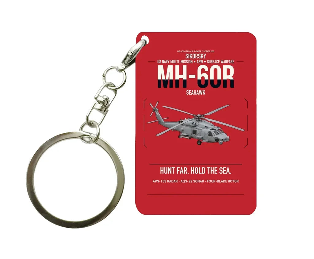 Sikorsky MH-60R Seahawk design on red designed key chain, double-side print