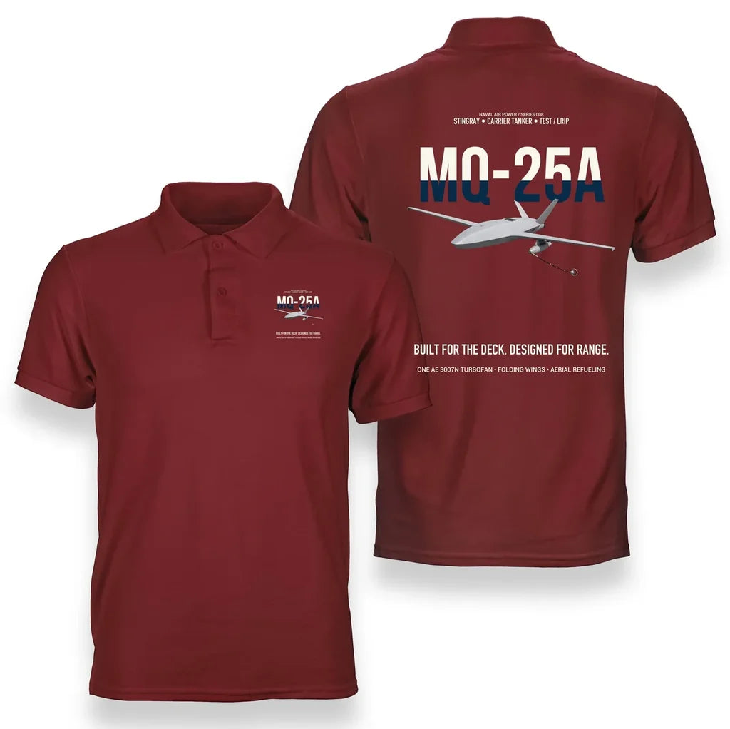 MQ-25A STINGRAY design on red double-side polo t-shirt, double-side print