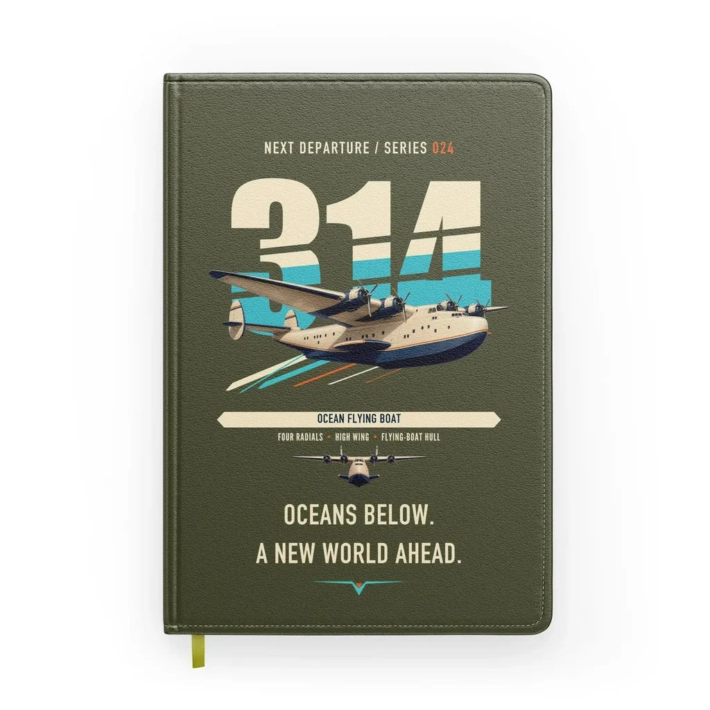 Boeing 314 Clipper design on green army notebook