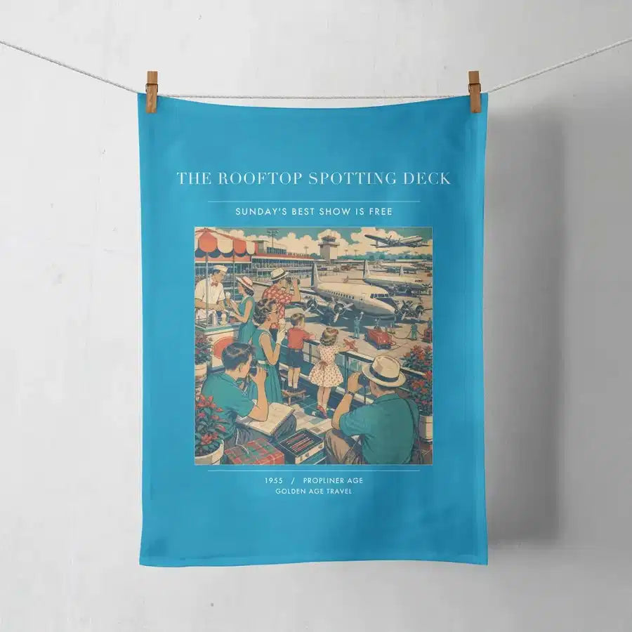 VINTAGE G4221 - The Rooftop Spotting Deck - Designed Towels design on turquoise