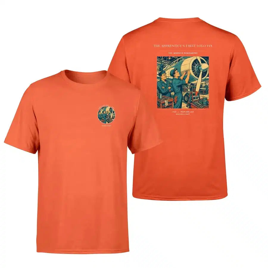 VINTAGE G4173 - The Apprentice's First Solo Fix - Double-Side T-Shirt design on orange double side t shirt