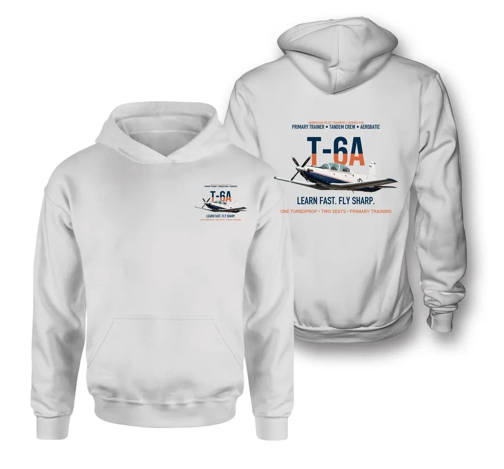 T-6A TEXAN II design on white hoodie
