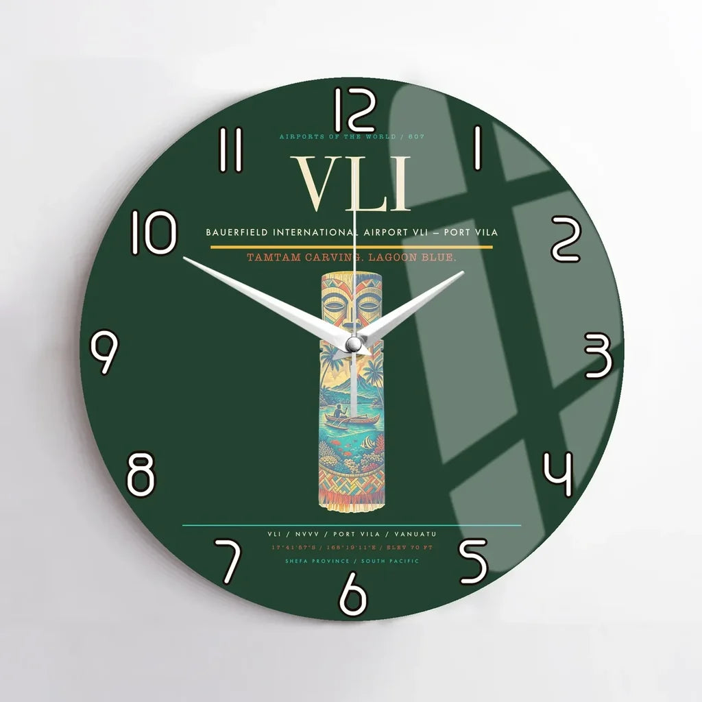Bauerfield International Airport (VLI) design on dark green no frame wall clock
