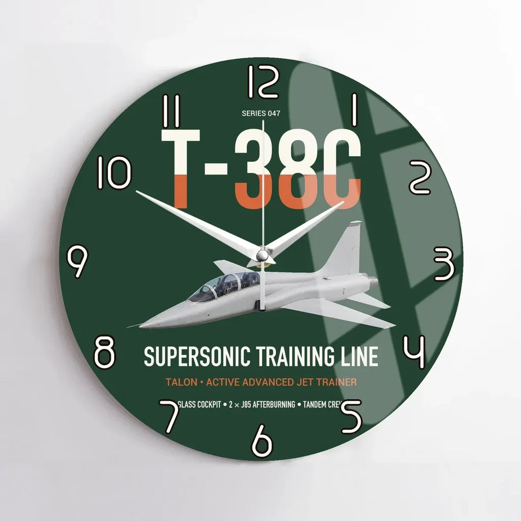 T-38C Talon design on dark green no frame wall clock