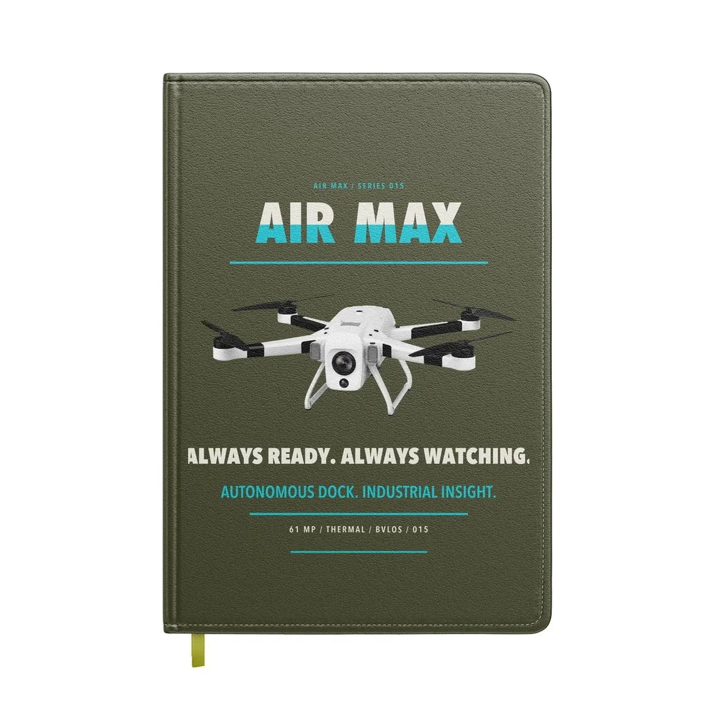 Percepto Air Max design on green army notebook