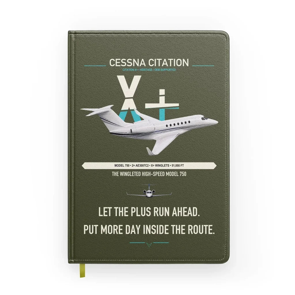 Cessna Citation X+ design on green army notebook