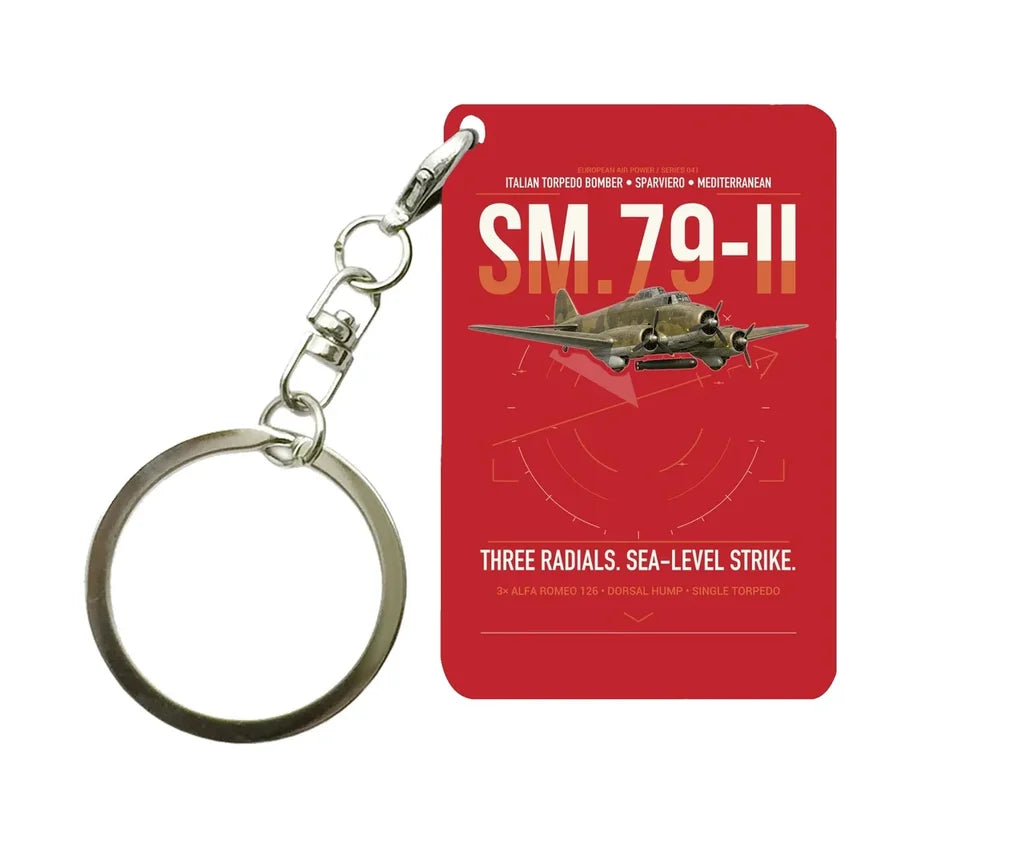 Savoia-Marchetti SM.79-II Sparviero design on red designed key chain, double-side print