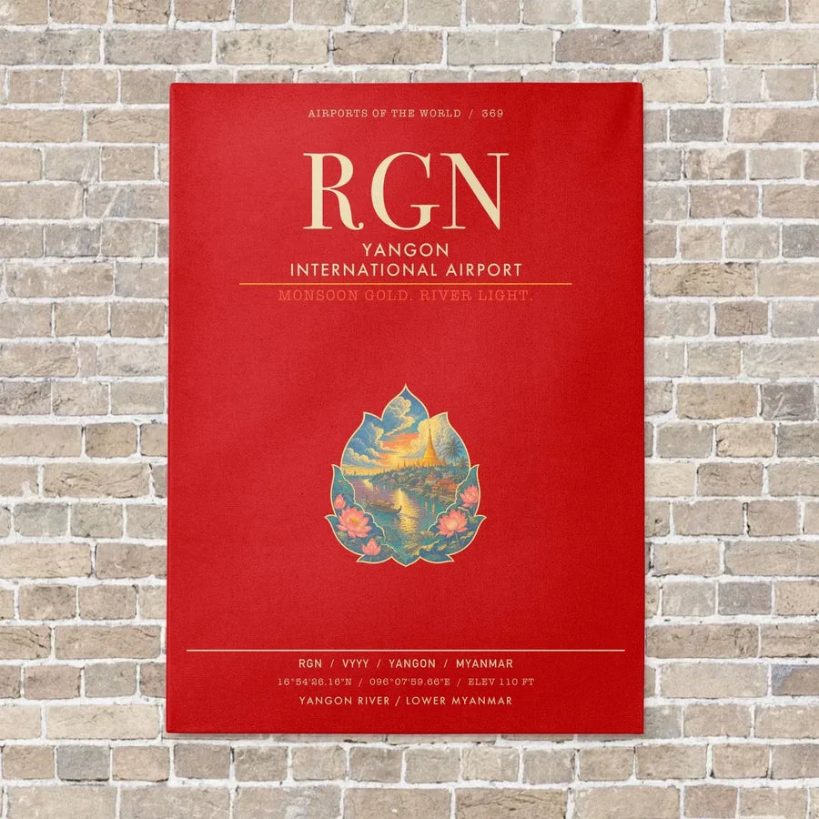Yangon International Airport RGN - Canvas Framed - Red