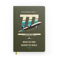 Thumbnail for Boeing 777-9 design on green army notebook