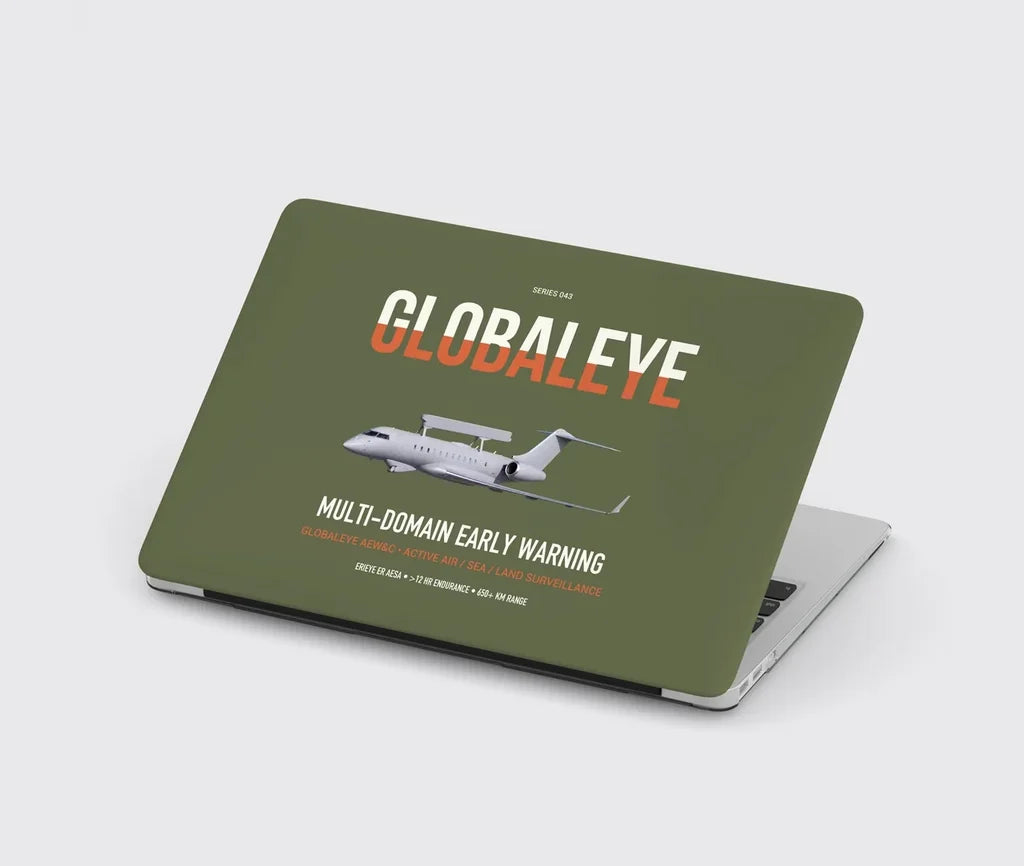 Saab GlobalEye design on green army MacBook case