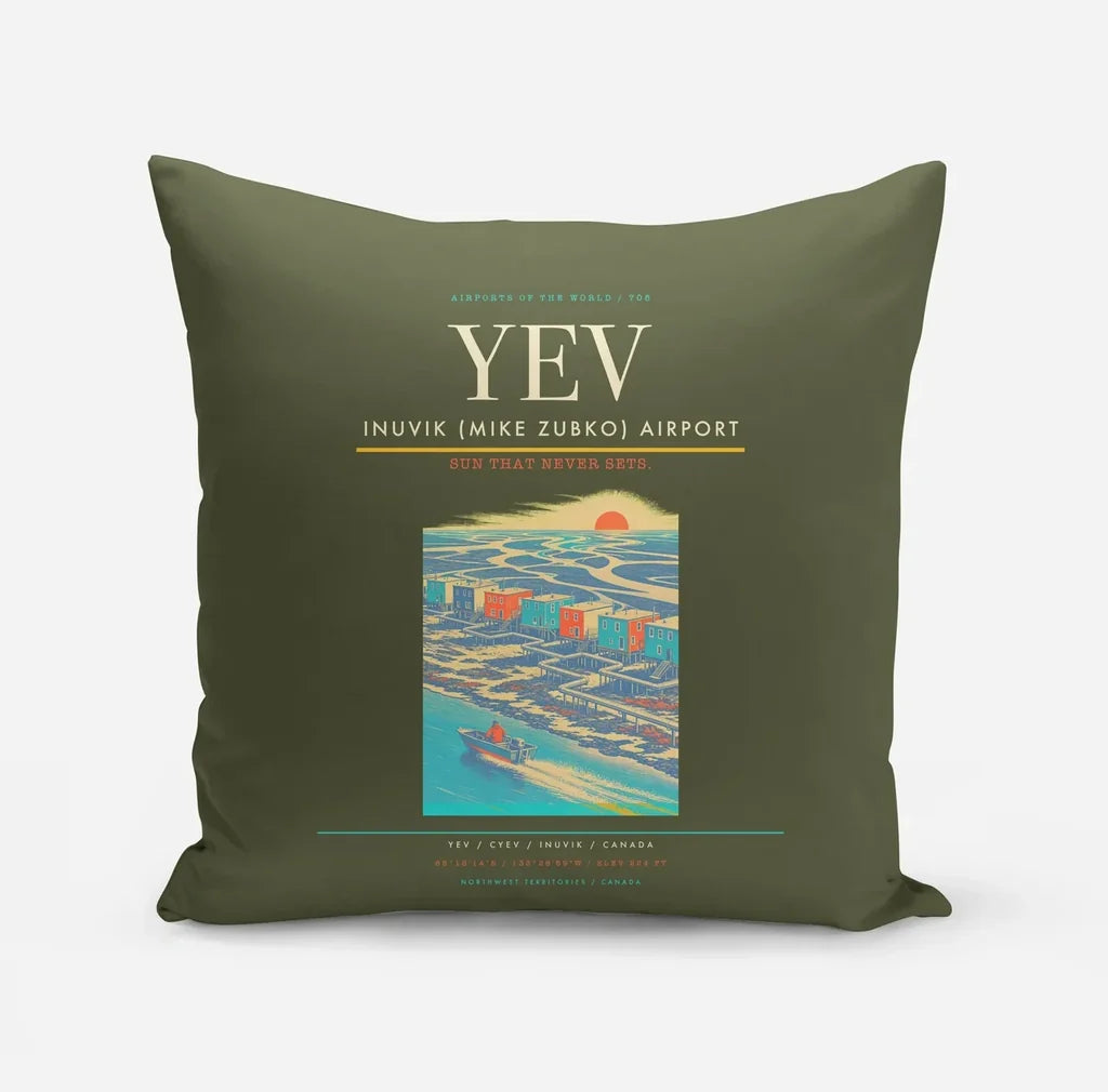 Inuvik (Mike Zubko) Airport (YEV) design on green army pillow