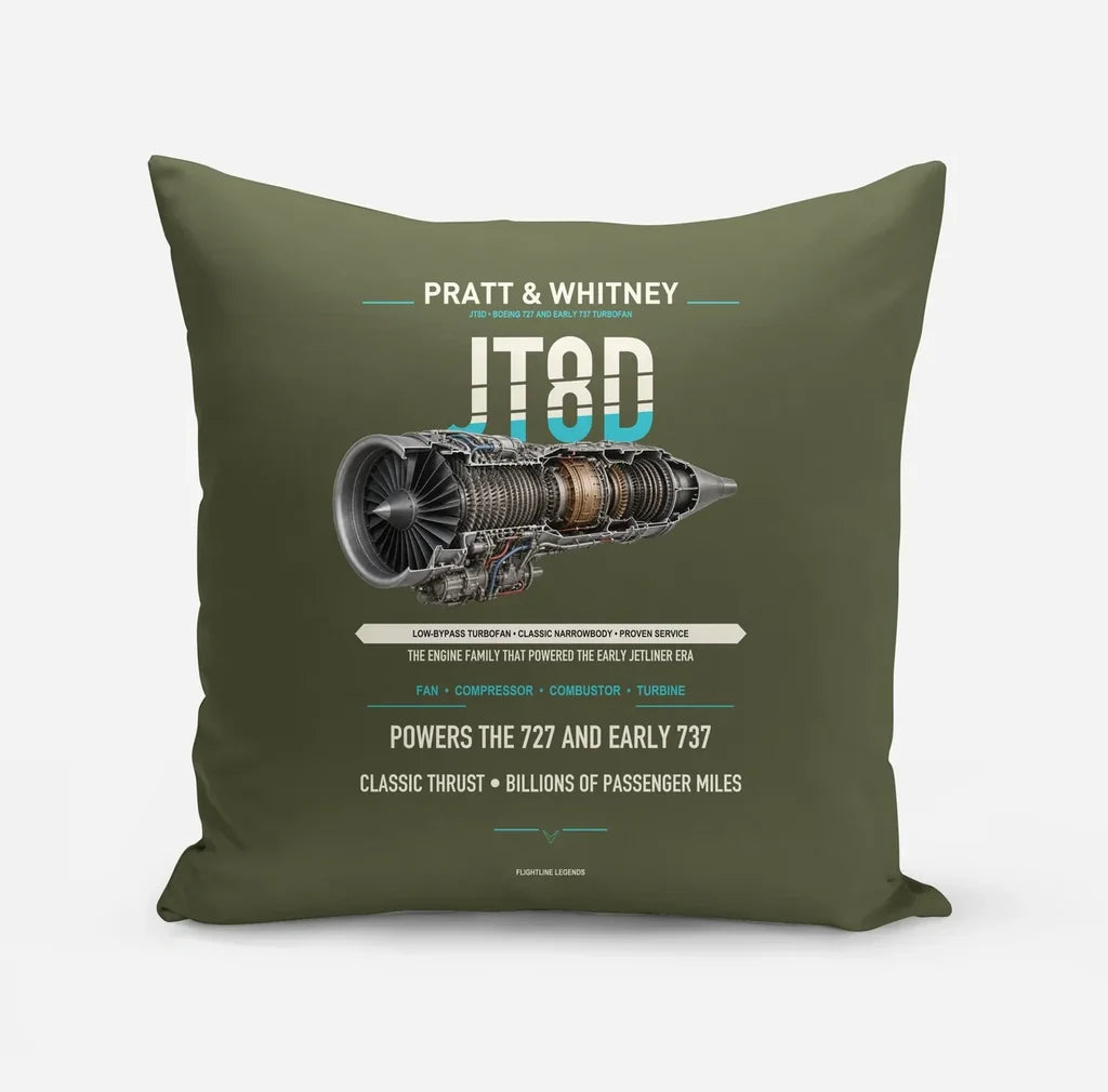 JT8D design on green army pillow