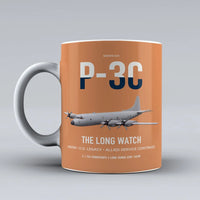 Thumbnail for P-3C Orion design on orange ceramic mug, double-side print