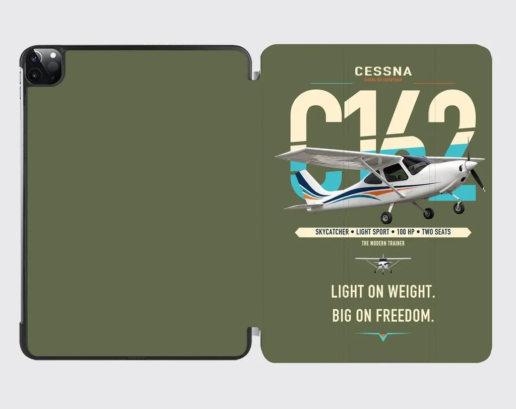 Cessna 162 Skycatcher design on green army ipad tablet case