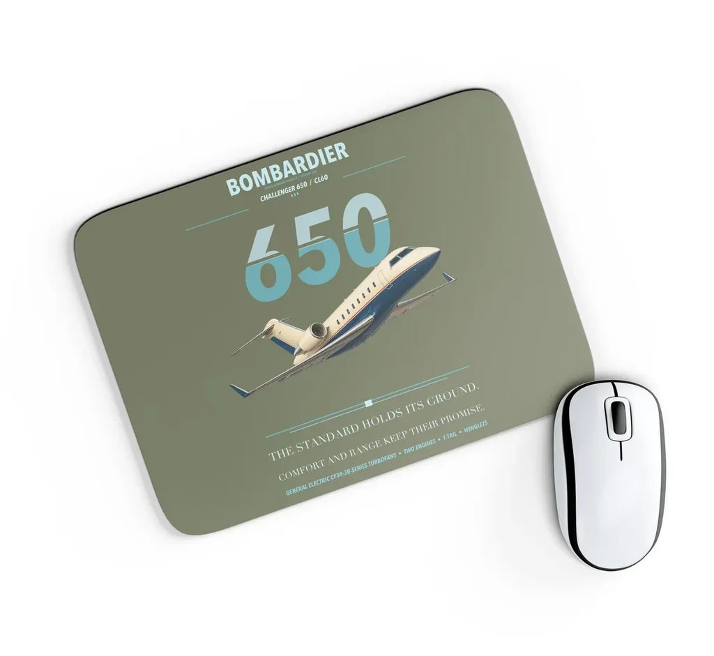 Bombardier Challenger 650 design on green army rectangle mouse pad