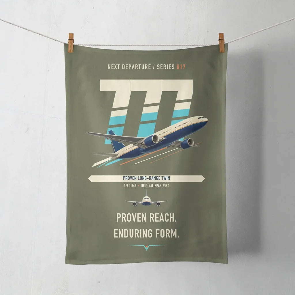 Boeing 777-200ER design on green army towel