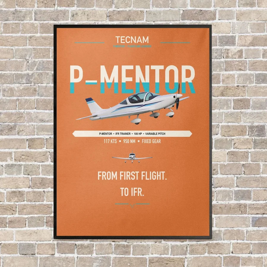 Tecnam P-Mentor vertical canvas print - framed - orange background
