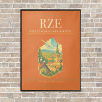 Thumbnail for Rzeszów-Jasionka Airport RZE vertical canvas print - framed - orange background