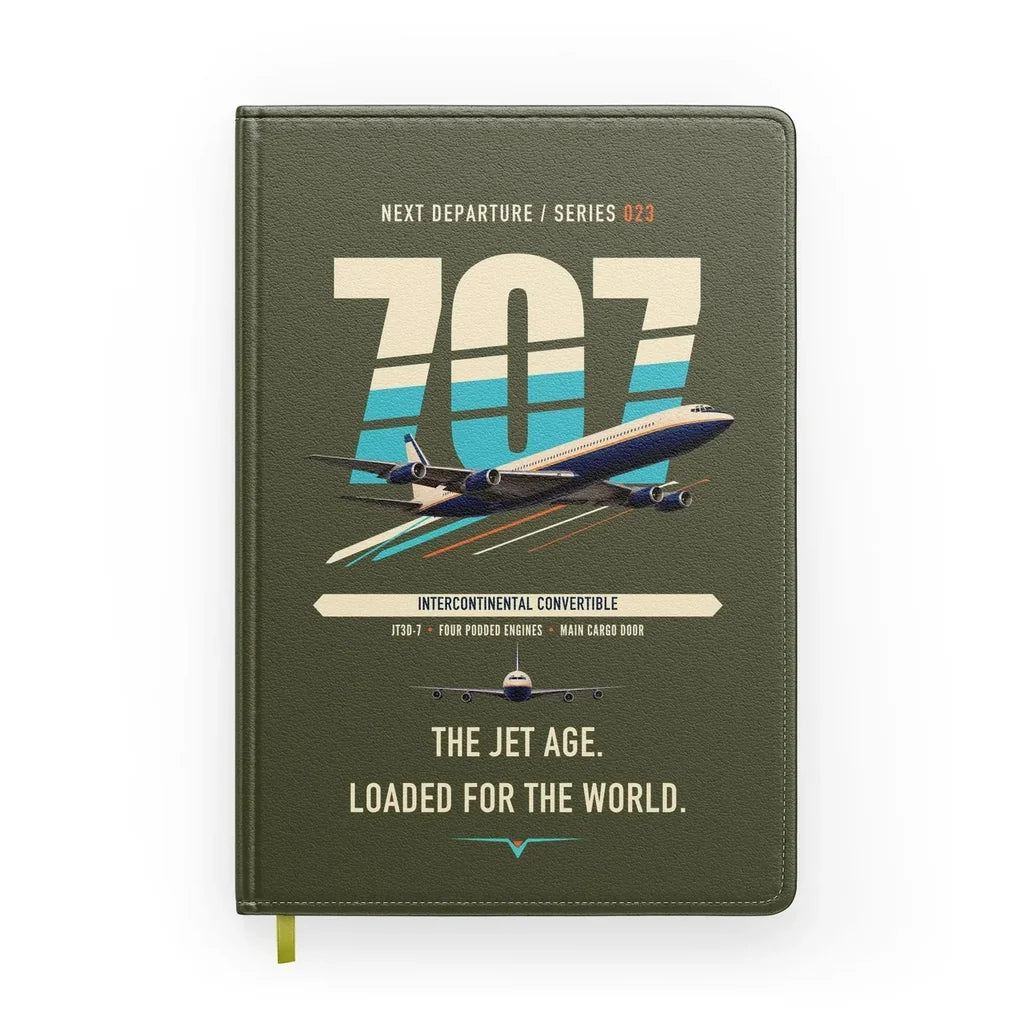 Boeing 707-320C design on green army notebook